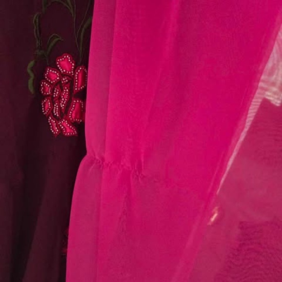 Sue wong Maroon Floral Maxi Dress 100% Silk with free pink silk shall - Picture 11 of 13